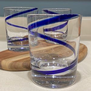 Rare Vintage Pier 1 Swirline Cobalt Rocks Glasses, Mouthblown Glass - set of 3